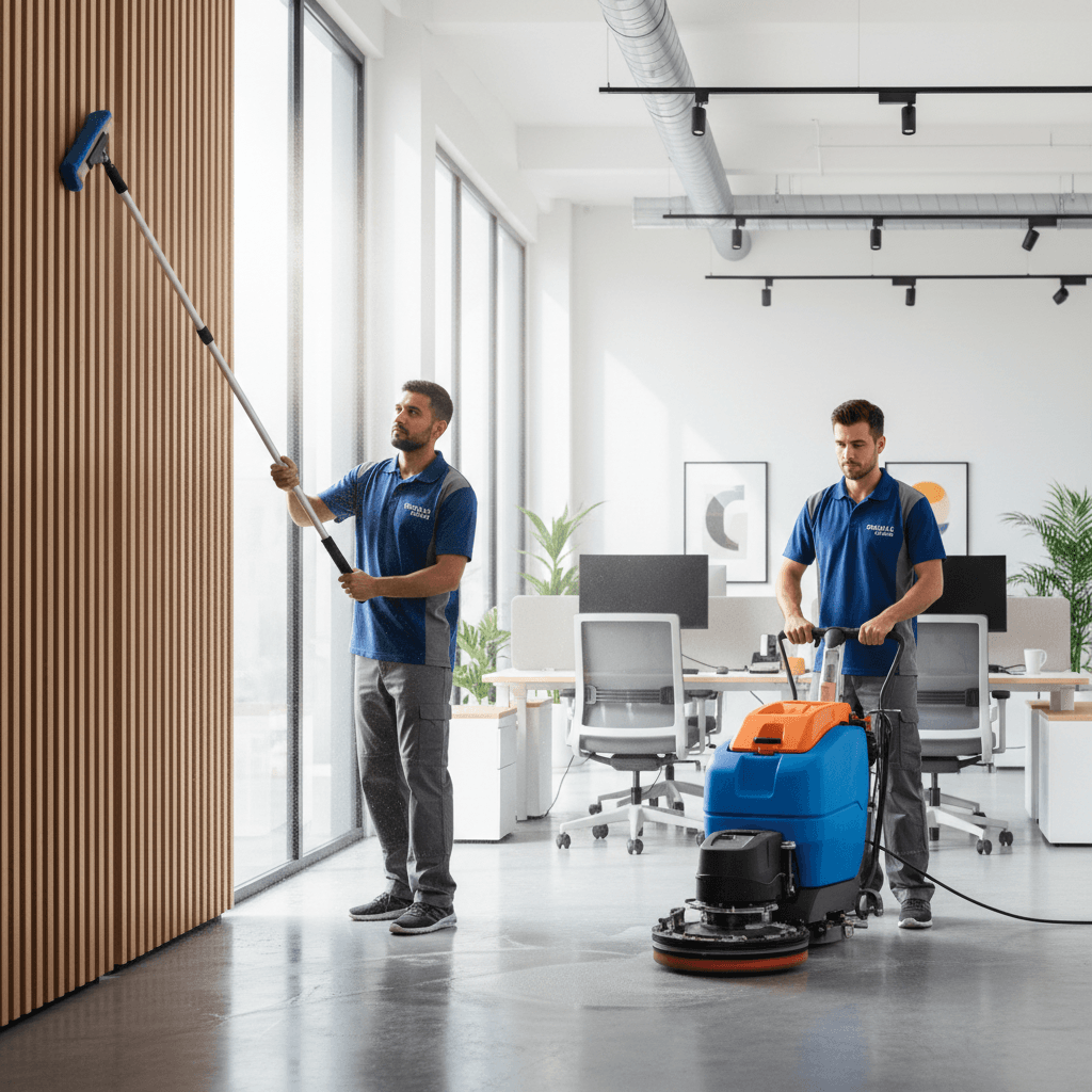 Commercial office space undergoing comprehensive deep cleaning
